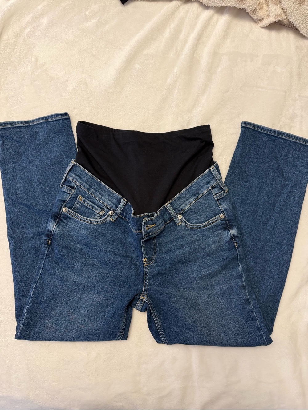 GAP Straight Leg Maternity Jeans in Blue with Black Overband